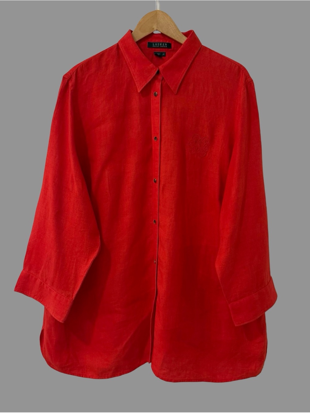Lauren Ralph Lauren Red Linen Long Sleeve Collared Button Down Shirt 2X